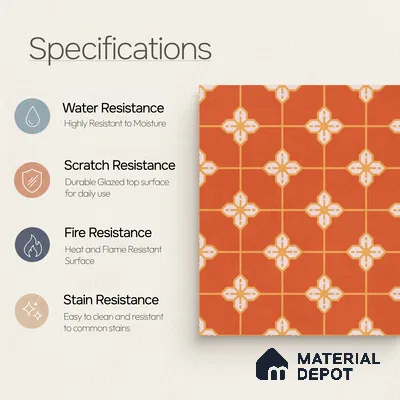 Moroccan Wall & Floor Tile TL 10823 B Ruby Motif 1 ft x 1 ft Matt Luster Finish Ceramic Tile - 10 mm | Suitable For Kitchen, Bathroom, Balcony | Please Expect a Slight Variation of Pattern