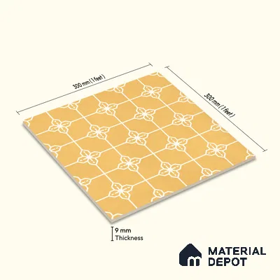 Moroccan Wall & Floor Tile TL 10824 B Solar Glaze 1 ft x 1 ft Matt Luster Finish Ceramic Tile - 10 mm | Suitable For Kitchen, Bathroom, Balcony | Please Expect a Slight Variation of Pattern
