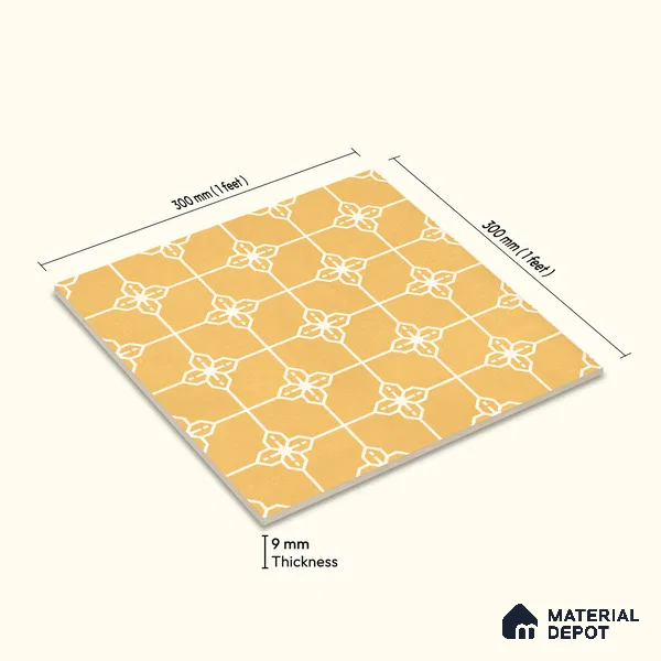 Moroccan Wall & Floor Tile TL 10824 B Solar Glaze 1 ft x 1 ft Matt Luster Finish Ceramic Tile - 10 mm | Suitable For Kitchen, Bathroom, Balcony | Please Expect a Slight Variation of Pattern