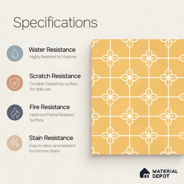 Moroccan Wall & Floor Tile TL 10824 B Solar Glaze 1 ft x 1 ft Matt Luster Finish Ceramic Tile - 10 mm | Suitable For Kitchen, Bathroom, Balcony | Please Expect a Slight Variation of Pattern