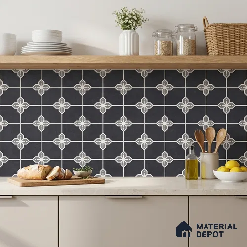 Moroccan Wall & Floor Tile TL 10825 B Midnight Star 1 ft x 1 ft Matt Luster Finish Ceramic Tile - 10 mm | Suitable For Kitchen, Bathroom, Balcony | Please Expect a Slight Variation of Pattern