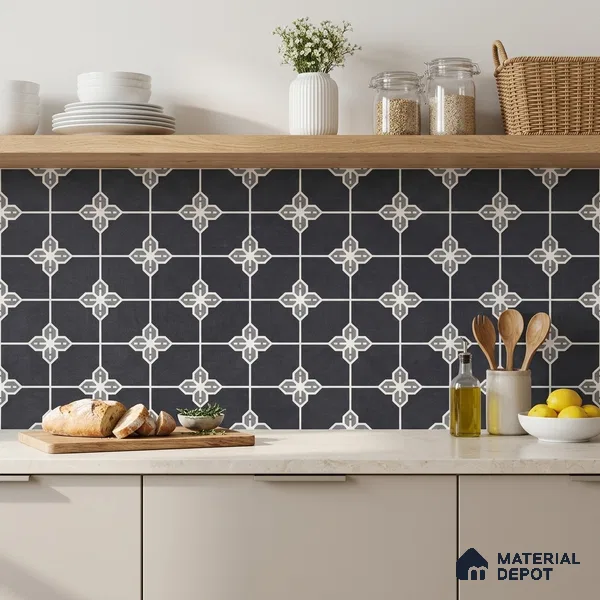 Moroccan Wall & Floor Tile TL 10825 B Midnight Star 1 ft x 1 ft Matt Luster Finish Ceramic Tile - 10 mm | Suitable For Kitchen, Bathroom, Balcony | Please Expect a Slight Variation of Pattern