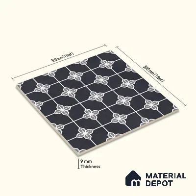 Moroccan Wall & Floor Tile TL 10825 B Midnight Star 1 ft x 1 ft Matt Luster Finish Ceramic Tile - 10 mm | Suitable For Kitchen, Bathroom, Balcony | Please Expect a Slight Variation of Pattern