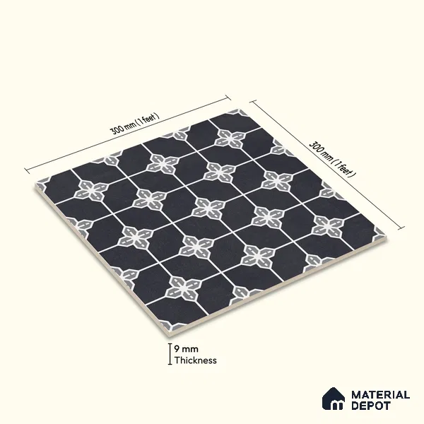 Moroccan Wall & Floor Tile TL 10825 B Midnight Star 1 ft x 1 ft Matt Luster Finish Ceramic Tile - 10 mm | Suitable For Kitchen, Bathroom, Balcony | Please Expect a Slight Variation of Pattern