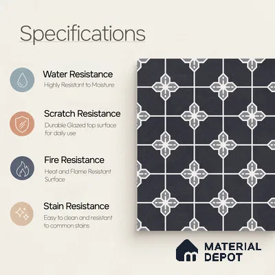 Moroccan Wall & Floor Tile TL 10825 B Midnight Star 1 ft x 1 ft Matt Luster Finish Ceramic Tile - 10 mm | Suitable For Kitchen, Bathroom, Balcony | Please Expect a Slight Variation of Pattern