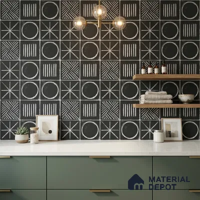 Moroccan Wall & Floor Tile TL 10826 B Ebony Geometric 1 ft x 1 ft Matt Luster Finish Ceramic Tile - 10 mm | Random Design | Suitable For Kitchen, Bathroom, Balcony | Please Expect a Slight Variation of Pattern