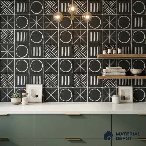 Moroccan Wall & Floor Tile TL 10826 B Ebony Geometric 1 ft x 1 ft Matt Luster Finish Ceramic Tile - 10 mm | Random Design | Suitable For Kitchen, Bathroom, Balcony | Please Expect a Slight Variation of Pattern