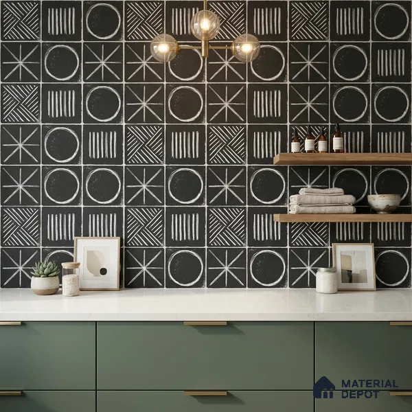 Moroccan Wall & Floor Tile TL 10826 B Ebony Geometric 1 ft x 1 ft Matt Luster Finish Ceramic Tile - 10 mm | Random Design | Suitable For Kitchen, Bathroom, Balcony | Please Expect a Slight Variation of Pattern