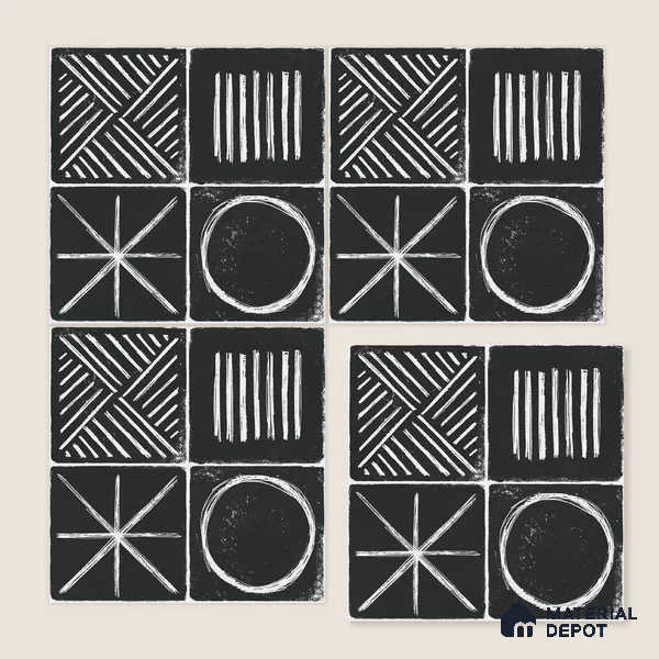 Moroccan Wall & Floor Tile TL 10826 B Ebony Geometric 1 ft x 1 ft Matt Luster Finish Ceramic Tile - 10 mm | Random Design | Suitable For Kitchen, Bathroom, Balcony | Please Expect a Slight Variation of Pattern