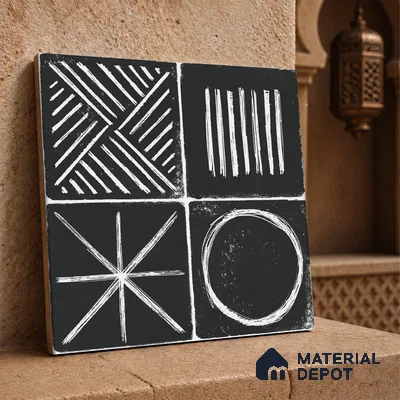 Moroccan Wall & Floor Tile TL 10826 B Ebony Geometric 1 ft x 1 ft Matt Luster Finish Ceramic Tile - 10 mm | Random Design | Suitable For Kitchen, Bathroom, Balcony | Please Expect a Slight Variation of Pattern
