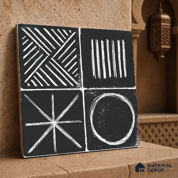 Moroccan Wall & Floor Tile TL 10826 B Ebony Geometric 1 ft x 1 ft Matt Luster Finish Ceramic Tile - 10 mm | Random Design | Suitable For Kitchen, Bathroom, Balcony | Please Expect a Slight Variation of Pattern