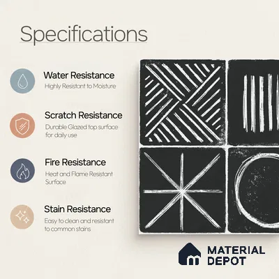 Moroccan Wall & Floor Tile TL 10826 B Ebony Geometric 1 ft x 1 ft Matt Luster Finish Ceramic Tile - 10 mm | Random Design | Suitable For Kitchen, Bathroom, Balcony | Please Expect a Slight Variation of Pattern