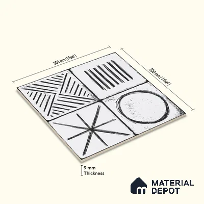 Moroccan Wall & Floor Tile TL 10826 Cloud White 1 ft x 1 ft Matt Luster Finish Ceramic Tile - 10 mm | Random Design | Suitable For Kitchen, Bathroom, Balcony | Please Expect a Slight Variation of Pattern