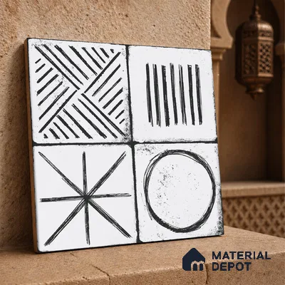 Moroccan Wall & Floor Tile TL 10826 Cloud White 1 ft x 1 ft Matt Luster Finish Ceramic Tile - 10 mm | Random Design | Suitable For Kitchen, Bathroom, Balcony | Please Expect a Slight Variation of Pattern