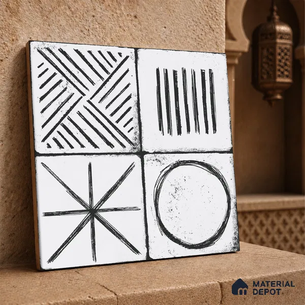 Moroccan Wall & Floor Tile TL 10826 Cloud White 1 ft x 1 ft Matt Luster Finish Ceramic Tile - 10 mm | Random Design | Suitable For Kitchen, Bathroom, Balcony | Please Expect a Slight Variation of Pattern