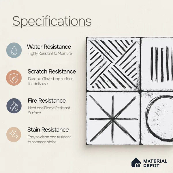 Moroccan Wall & Floor Tile TL 10826 Cloud White 1 ft x 1 ft Matt Luster Finish Ceramic Tile - 10 mm | Random Design | Suitable For Kitchen, Bathroom, Balcony | Please Expect a Slight Variation of Pattern