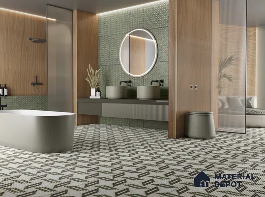 Faux Mosaic Floor & Wall Tile TL 10843 B Verdant 4 ft x 2 ft Vitrified Granula Carving Matte Finish  - 9 mm | 4 Random Design | Suitable for Living Room, Bedroom, Dining, Kitchen & Bathroom