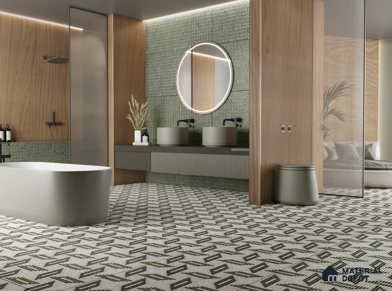 Faux Mosaic Floor & Wall Tile TL 10843 B Verdant 4 ft x 2 ft Vitrified Granula Carving Matte Finish - 9 mm | 4 Random Design | Suitable for Living Room, Bedroom, Dining, Kitchen & Bathroom