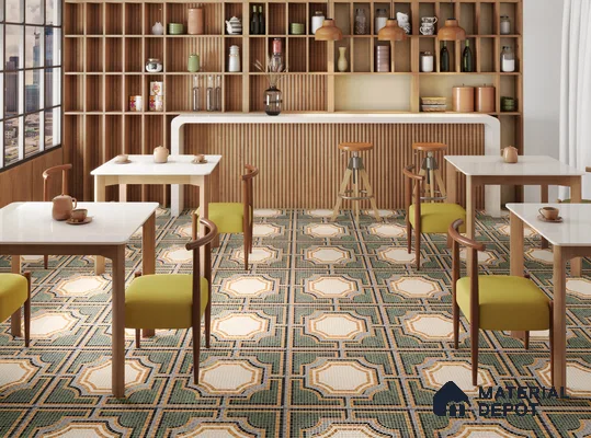Faux Mosaic Floor & Wall Tile TL 10843 C Olive 4 ft x 2 ft Vitrified Granula Carving Matte Finish  - 9 mm | 4 Random Design | Suitable for Living Room, Bedroom, Dining, Kitchen & Bathroom