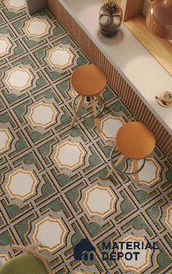 Faux Mosaic Floor & Wall Tile TL 10843 C Olive 4 ft x 2 ft Vitrified Granula Carving Matte Finish  - 9 mm | 4 Random Design | Suitable for Living Room, Bedroom, Dining, Kitchen & Bathroom