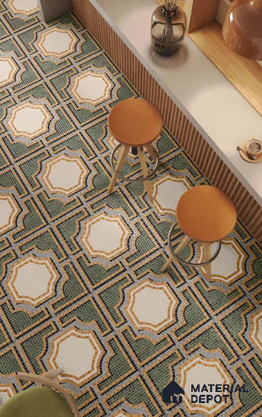Faux Mosaic Floor & Wall Tile TL 10843 C Olive 4 ft x 2 ft Vitrified Granula Carving Matte Finish - 9 mm | 4 Random Design | Suitable for Living Room, Bedroom, Dining, Kitchen & Bathroom
