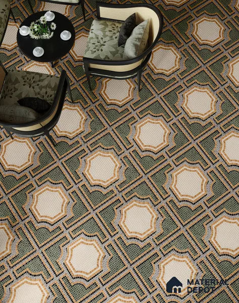 Faux Mosaic Floor & Wall Tile TL 10843 C Olive 4 ft x 2 ft Vitrified Granula Carving Matte Finish - 9 mm | 4 Random Design | Suitable for Living Room, Bedroom, Dining, Kitchen & Bathroom