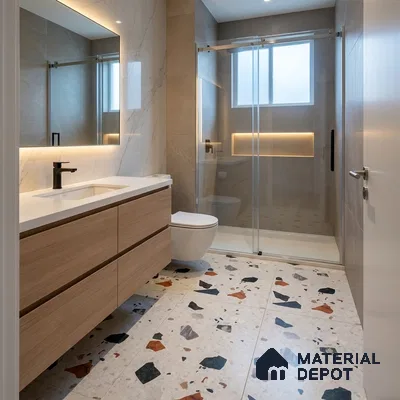 Terrazzo Floor & Wall Tile TL 10852 Luciana White 4 ft x 2 ft Carving Matte Finish Vitrified Tile - 9 mm | 5 Random Designs | Suitable for Living Room, Bedroom & Kitchen