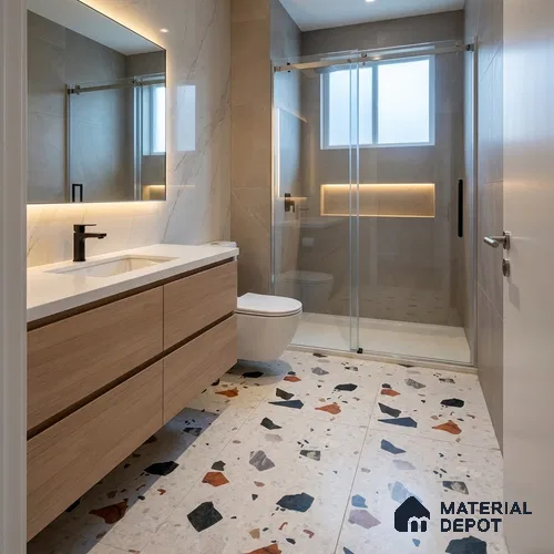 Terrazzo Floor & Wall Tile TL 10852 Luciana White 4 ft x 2 ft Carving Matte Finish Vitrified Tile - 9 mm | 5 Random Designs | Suitable for Living Room, Bedroom & Kitchen