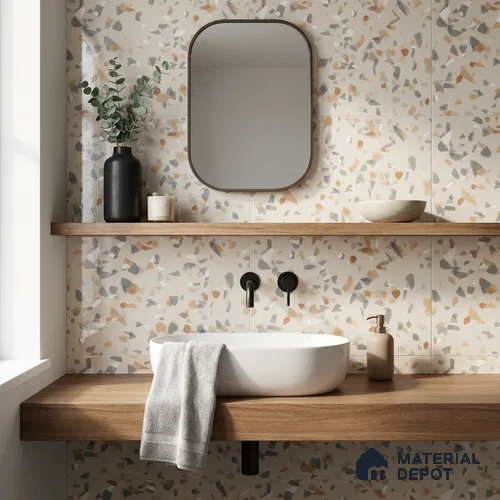 Terrazzo Floor & Wall Tile TL 10856 Classico Brown 4 ft x 2 ft Glossy Finish Vitrified Tile - 9 mm | 3 Random Designs | Suitable for Living Room, Bedroom & Kitchen