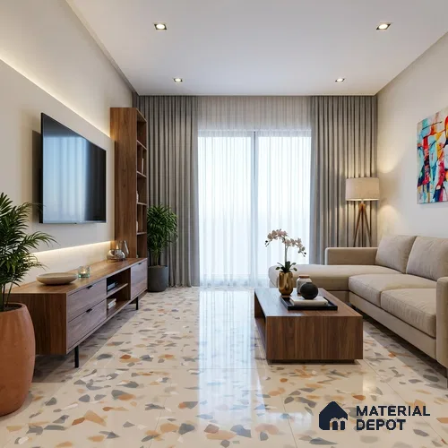 Terrazzo Floor & Wall Tile TL 10856 Classico Brown 4 ft x 2 ft Glossy Finish Vitrified Tile - 9 mm | 3 Random Designs | Suitable for Living Room, Bedroom & Kitchen