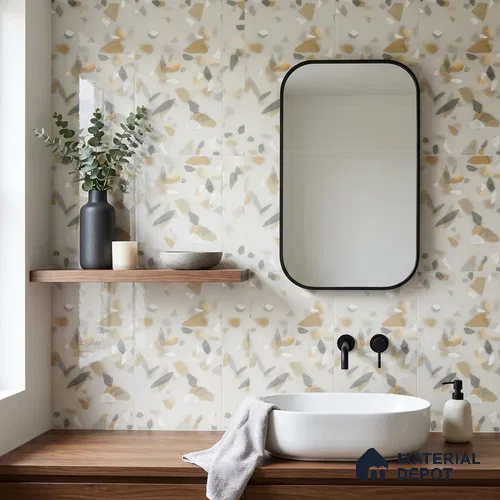 Terrazzo Floor & Wall Tile TL 10856 B Classico Green 4 ft x 2 ft Glossy Finish Vitrified Tile - 9 mm | 3 Random Designs | Suitable for Living Room, Bedroom & Kitchen