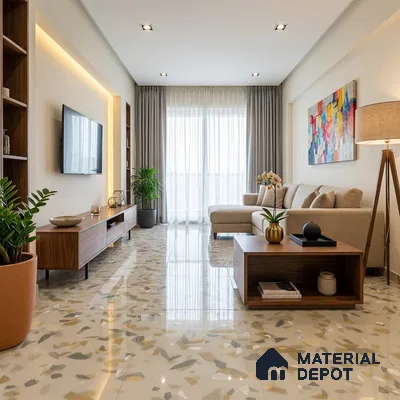 Terrazzo Floor & Wall Tile TL 10856 B Classico Green 4 ft x 2 ft Glossy Finish Vitrified Tile - 9 mm | 3 Random Designs | Suitable for Living Room, Bedroom & Kitchen