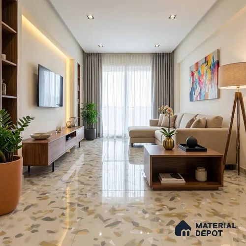 Terrazzo Floor & Wall Tile TL 10856 B Classico Green 4 ft x 2 ft Glossy Finish Vitrified Tile - 9 mm | 3 Random Designs | Suitable for Living Room, Bedroom & Kitchen