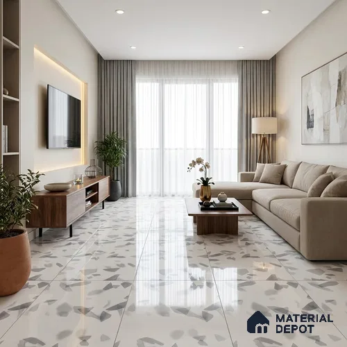 Terrazzo Floor & Wall Tile TL 10856 C Classico White 4 ft x 2 ft Glossy Finish Vitrified Tile - 9 mm | 3 Random Designs | Suitable for Living Room, Bedroom & Kitchen