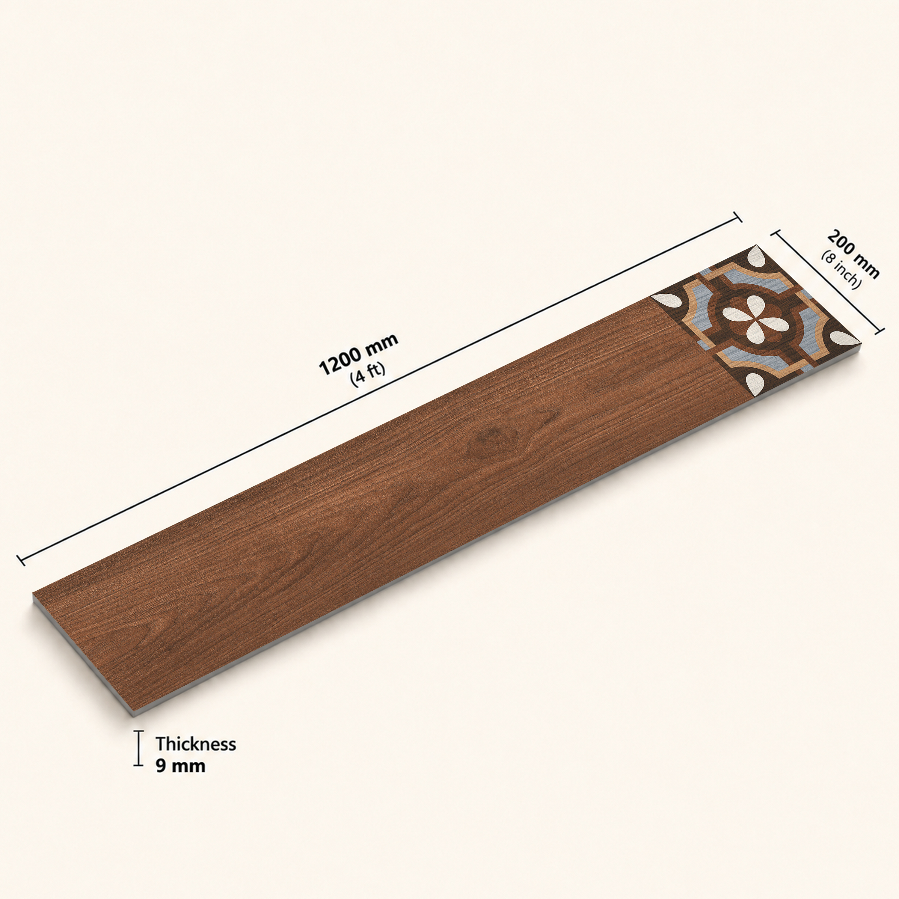 Wooden Look Floor Tile TL 10887 Parquet Brown Decore 4 ft x 8 inc Fusion Finish Vitrified Tile - 9 mm | 6 Random Design | Suitable For Living Room, Bedroom & Dining Area | 2-3 mm Spacer is Mandatory