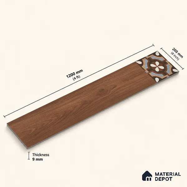 Wooden Look Floor Tile TL 10887 Parquet Brown Decore 4 ft x 8 inc Fusion Finish Vitrified Tile - 9 mm | 6 Random Design | Suitable For Living Room, Bedroom & Dining Area | 2-3 mm Spacer is Mandatory
