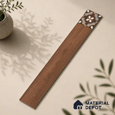 Wooden Look Floor Tile TL 10887 Parquet Brown Decore 4 ft x 8 inc Fusion Finish Vitrified Tile - 9 mm | 6 Random Design | Suitable For Living Room, Bedroom & Dining Area | 2-3 mm Spacer is Mandatory