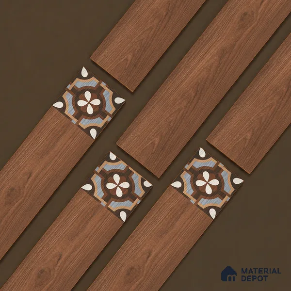 Wooden Look Floor Tile TL 10887 Parquet Brown Decore 4 ft x 8 inc Fusion Finish Vitrified Tile - 9 mm | 6 Random Design | Suitable For Living Room, Bedroom & Dining Area | 2-3 mm Spacer is Mandatory