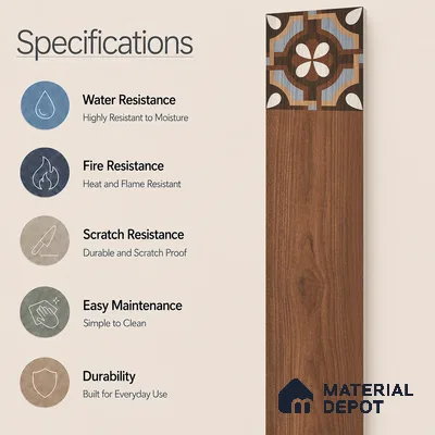 Wooden Look Floor Tile TL 10887 Parquet Brown Decore 4 ft x 8 inc Fusion Finish Vitrified Tile - 9 mm | 6 Random Design | Suitable For Living Room, Bedroom & Dining Area | 2-3 mm Spacer is Mandatory