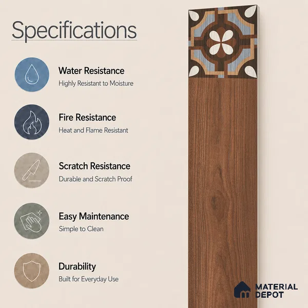 Wooden Look Floor Tile TL 10887 Parquet Brown Decore 4 ft x 8 inc Fusion Finish Vitrified Tile - 9 mm | 6 Random Design | Suitable For Living Room, Bedroom & Dining Area | 2-3 mm Spacer is Mandatory