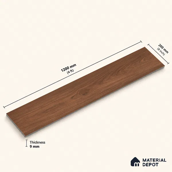 Wooden Look Floor Tile TL 10887 B Parquet Brown 4 ft x 8 inc Matte Finish Vitrified Tile - 9 mm | 6 Random Design | Suitable For Living Room, Bedroom & Dining Area | 2-3 mm Spacer is Mandatory