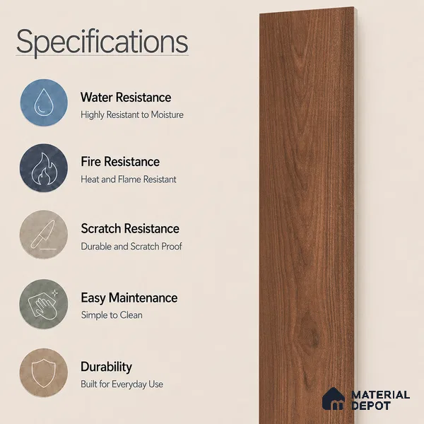 Wooden Look Floor Tile TL 10887 B Parquet Brown 4 ft x 8 inc Matte Finish Vitrified Tile - 9 mm | 6 Random Design | Suitable For Living Room, Bedroom & Dining Area | 2-3 mm Spacer is Mandatory