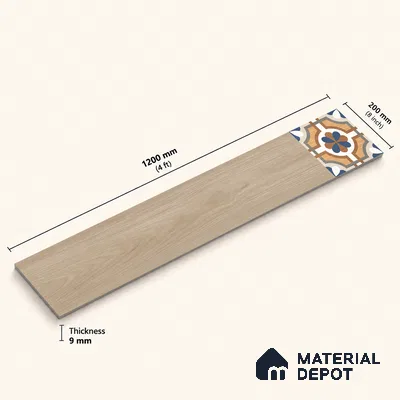 Wooden Look Floor Tile TL 10888 Parquet Natural Decore 4 ft x 8 inc Fusion Finish Vitrified Tile - 9 mm | 6 Random Design | Suitable For Living Room, Bedroom & Dining Area | 2-3 mm Spacer is Mandatory