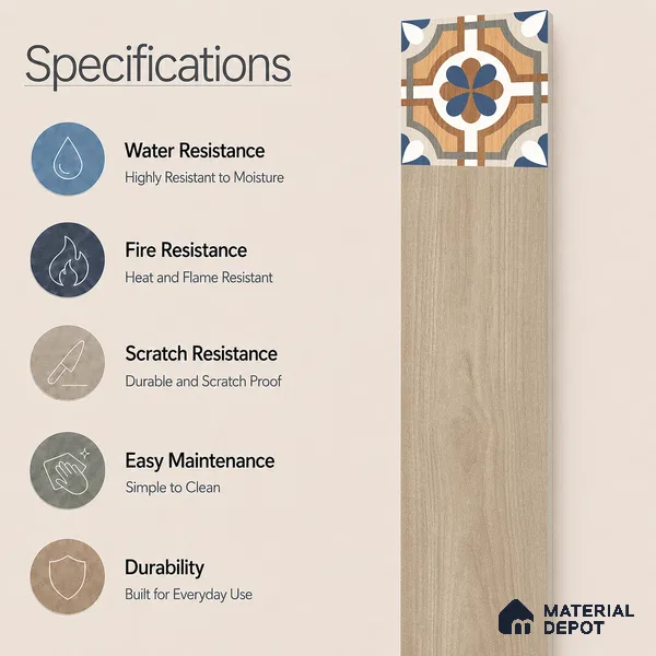 Wooden Look Floor Tile TL 10888 Parquet Natural Decore 4 ft x 8 inc Fusion Finish Vitrified Tile - 9 mm | 6 Random Design | Suitable For Living Room, Bedroom & Dining Area | 2-3 mm Spacer is Mandatory