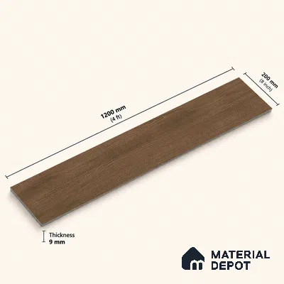 Wooden Look Floor Tile TL 10891 Sandle Wood Choco 4 ft x 8 inc Matte Finish Vitrified Tile - 9 mm | 8 Random Design | Suitable For Living Room, Bedroom & Dining Area | 2-3 mm Spacer is Mandatory
