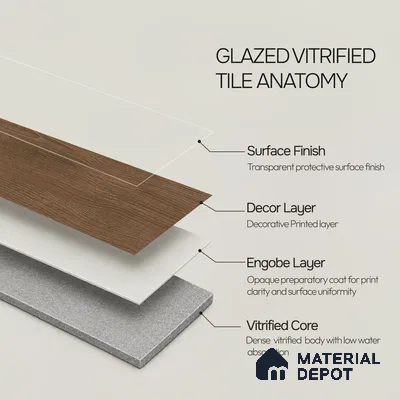 Wooden Look Floor Tile TL 10891 Sandle Wood Choco 4 ft x 8 inc Matte Finish Vitrified Tile - 9 mm | 8 Random Design | Suitable For Living Room, Bedroom & Dining Area | 2-3 mm Spacer is Mandatory