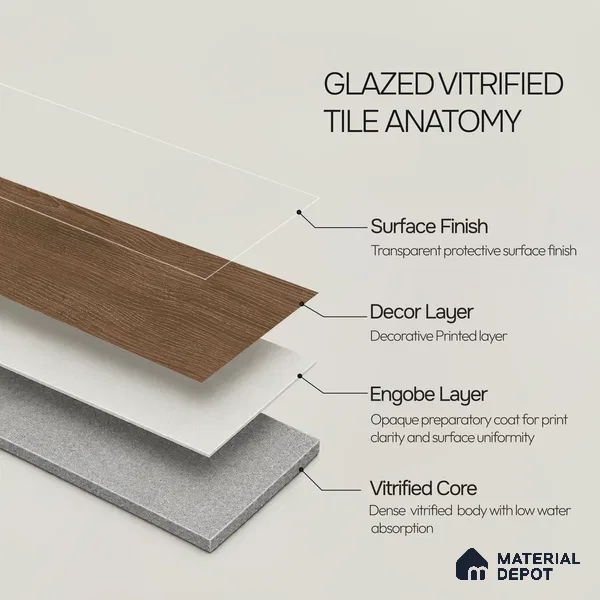 Wooden Look Floor Tile TL 10891 Sandle Wood Choco 4 ft x 8 inc Matte Finish Vitrified Tile - 9 mm | 8 Random Design | Suitable For Living Room, Bedroom & Dining Area | 2-3 mm Spacer is Mandatory