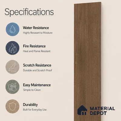 Wooden Look Floor Tile TL 10891 Sandle Wood Choco 4 ft x 8 inc Matte Finish Vitrified Tile - 9 mm | 8 Random Design | Suitable For Living Room, Bedroom & Dining Area | 2-3 mm Spacer is Mandatory