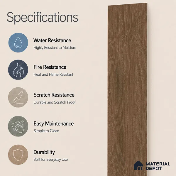 Wooden Look Floor Tile TL 10891 Sandle Wood Choco 4 ft x 8 inc Matte Finish Vitrified Tile - 9 mm | 8 Random Design | Suitable For Living Room, Bedroom & Dining Area | 2-3 mm Spacer is Mandatory
