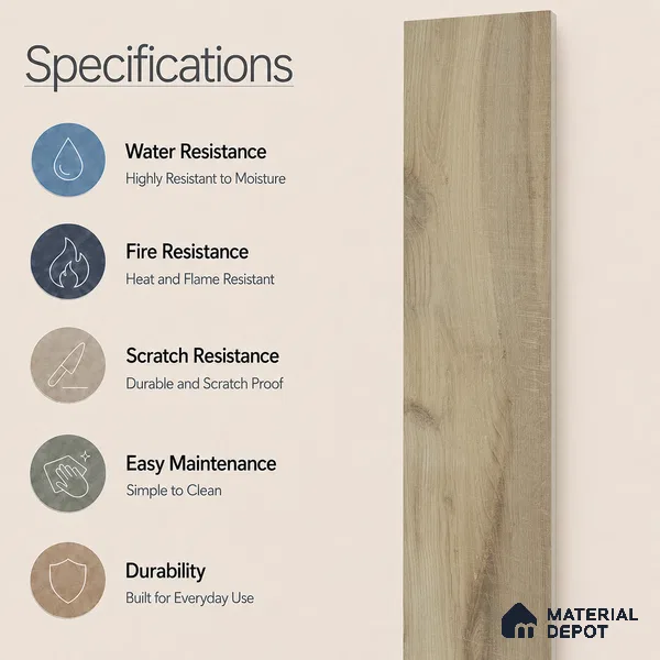 Wooden Look Floor Tile TL 10892 Elango Wood Camel 4 ft x 8 inc Matte Finish Vitrified Tile - 9 mm | 7 Random Design | Suitable For Living Room, Bedroom & Dining Area | 2-3 mm Spacer is Mandatory